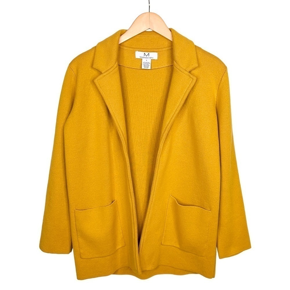 Magaschoni gold yellow wool-blend fall open blazer pockets lapel jacket small